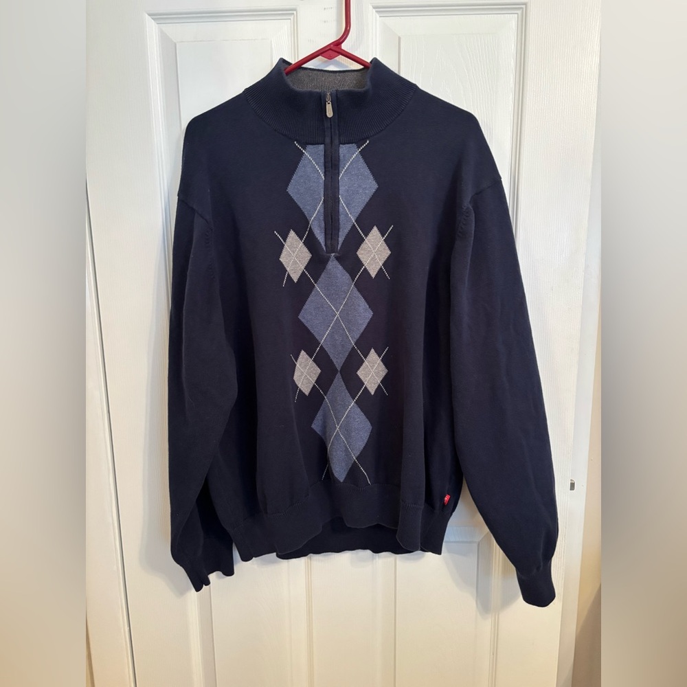 IZOD Men’s Argyle Quarter‑Zip Sweater – XXL – 100% Cotton – Very Good Condition